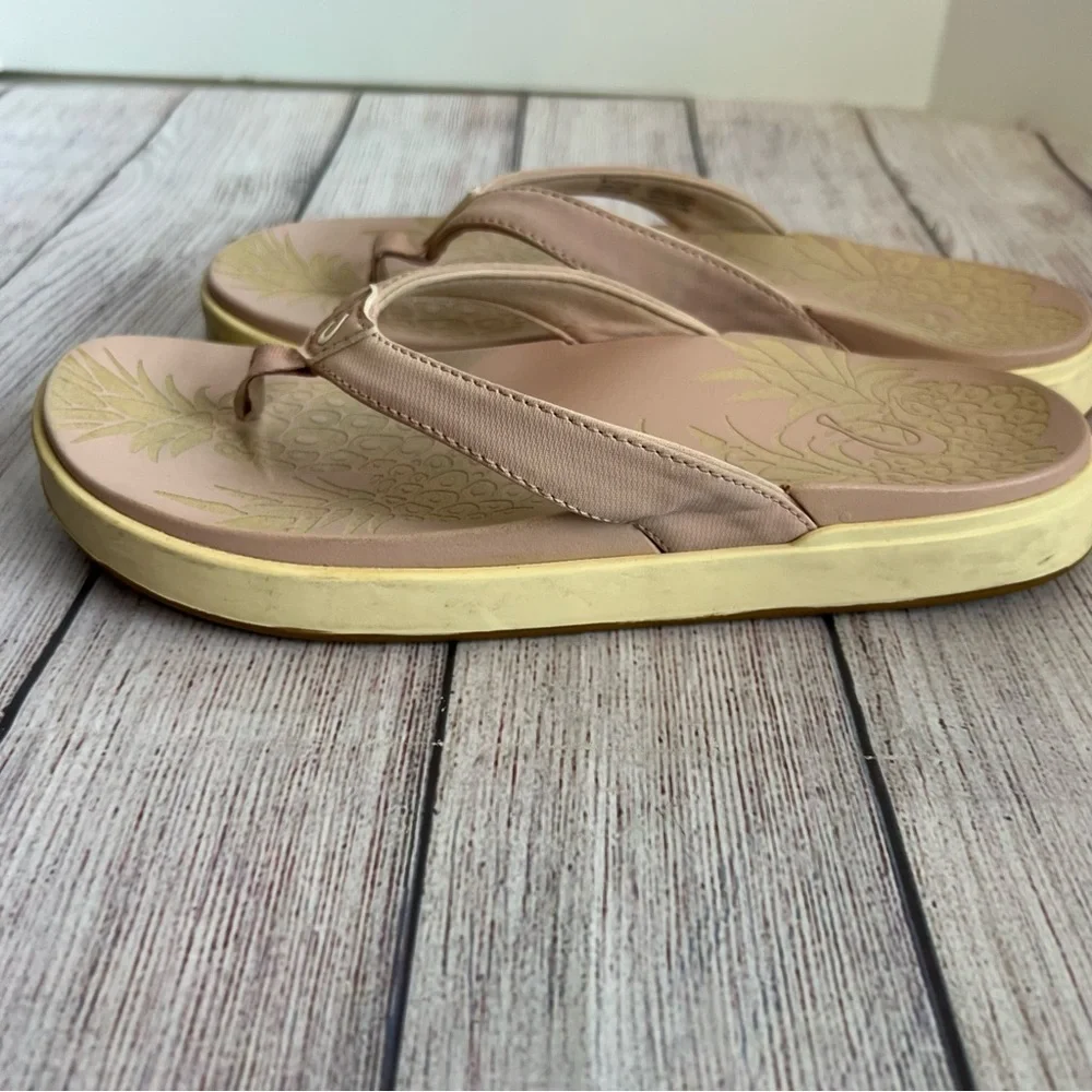 Olukai Sandals Womens Nu'a Pi'o Taupe Flip Flops Platform Shoes 8